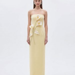 Robe bustier à appliqués floraux - Jaune