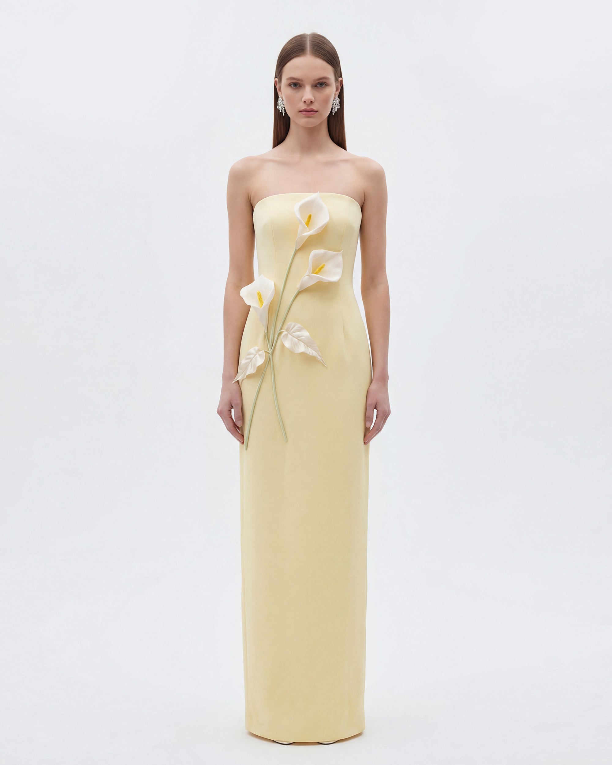 Robe bustier à appliqués floraux - Jaune