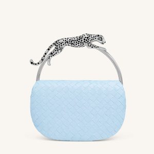 Ione Sac porté main tressé en forme de Léopard - Bleu clair