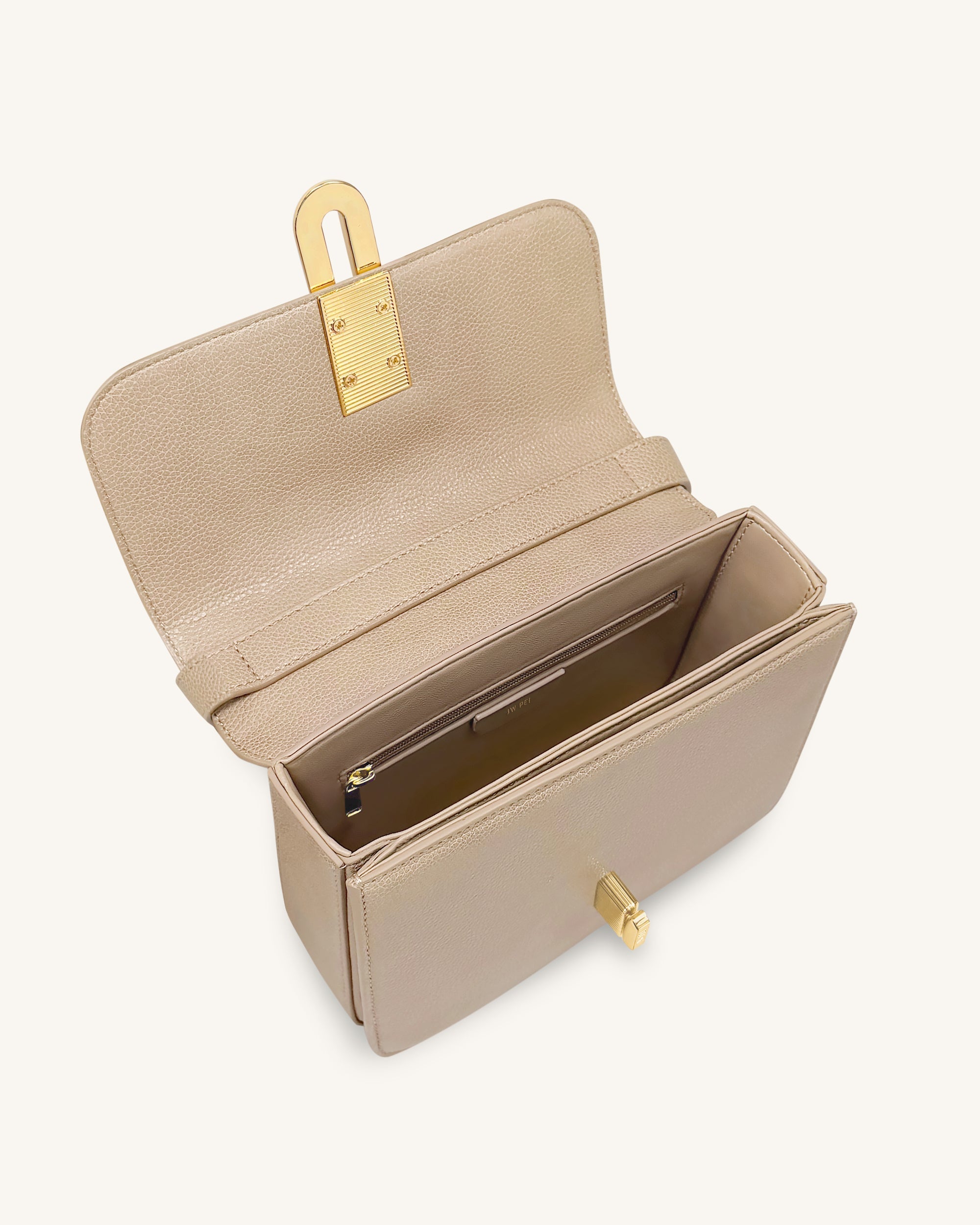 Evania Sac porté épaule en cuir grainé avec fermoir - Kaki – Image 4