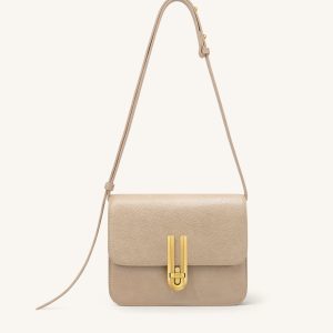 Evania Sac porté épaule en cuir grainé avec fermoir - Kaki