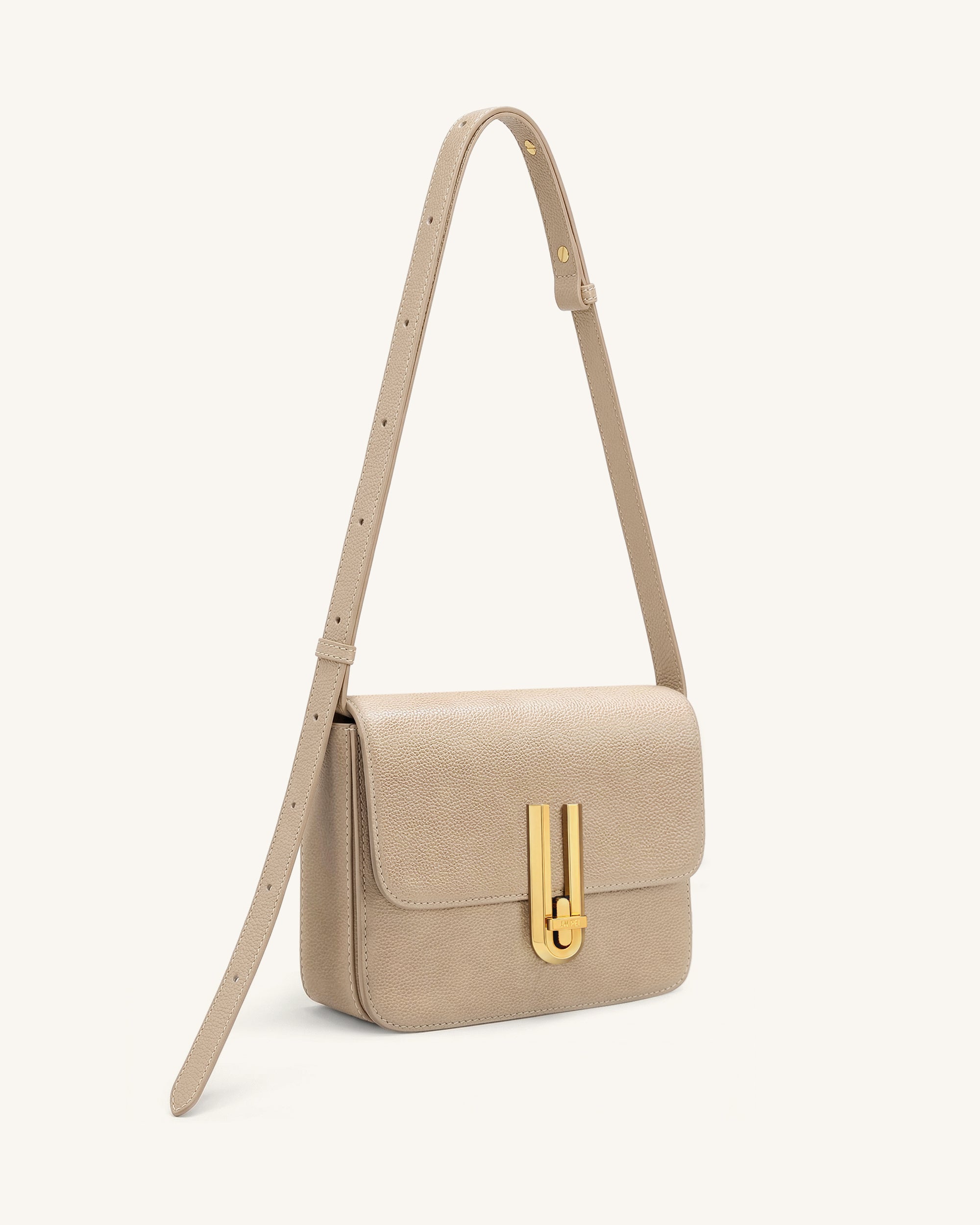 Evania Sac porté épaule en cuir grainé avec fermoir - Kaki – Image 2