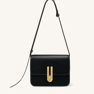 Evania Sac porté épaule en cuir grainé avec fermoir - Noir