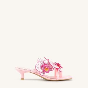 Serena Sandales à talons avec bague d'orteil et broderie d'orchidée - Rose bébé