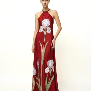 Robe longue dos nu à imprimé floral Iris - Rubis