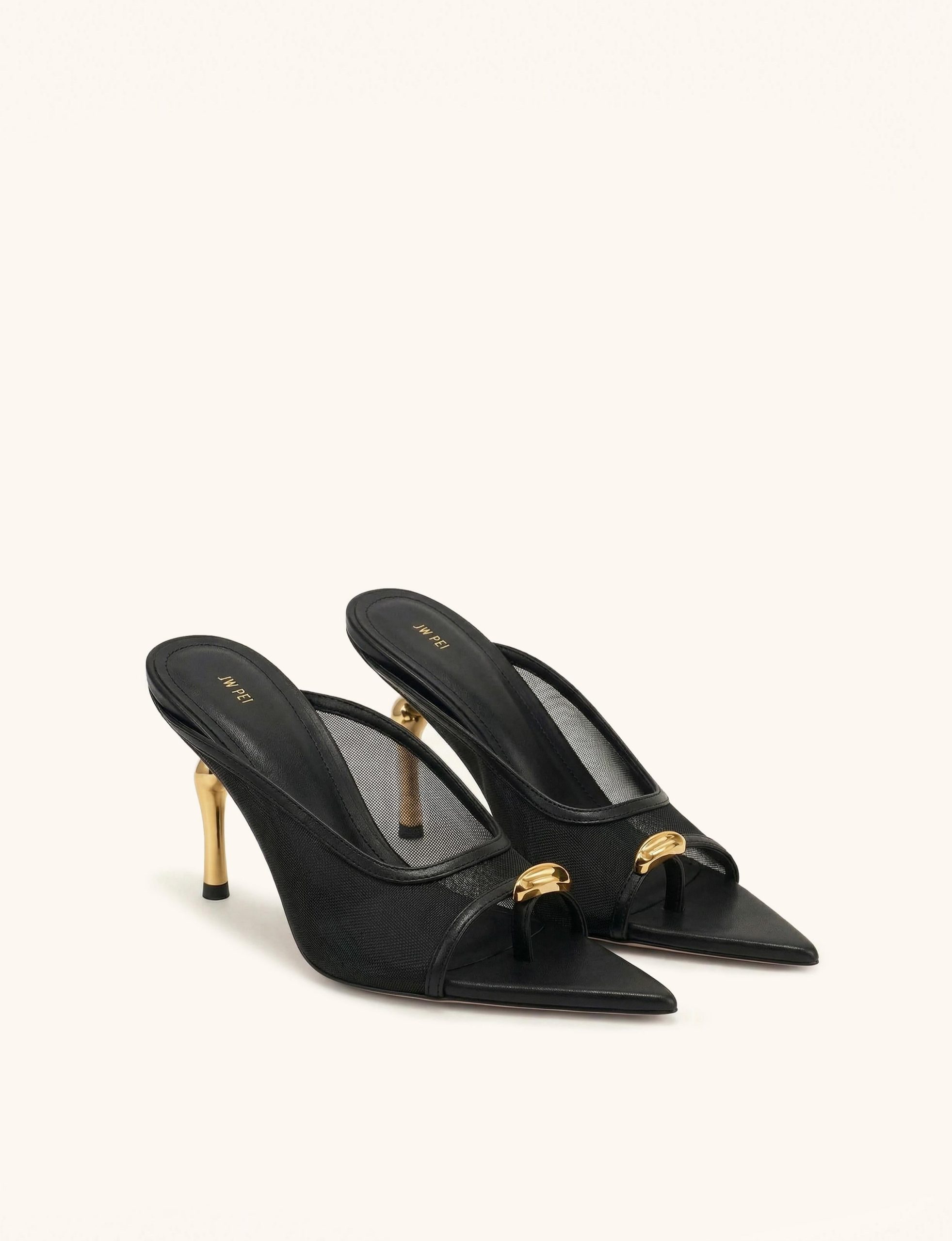 Noemi Mules à talons en mesh à bout pointu - Noir