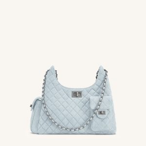 Vivian Sac à bandoulière matelassé en similicuir suédé - Bleu clair