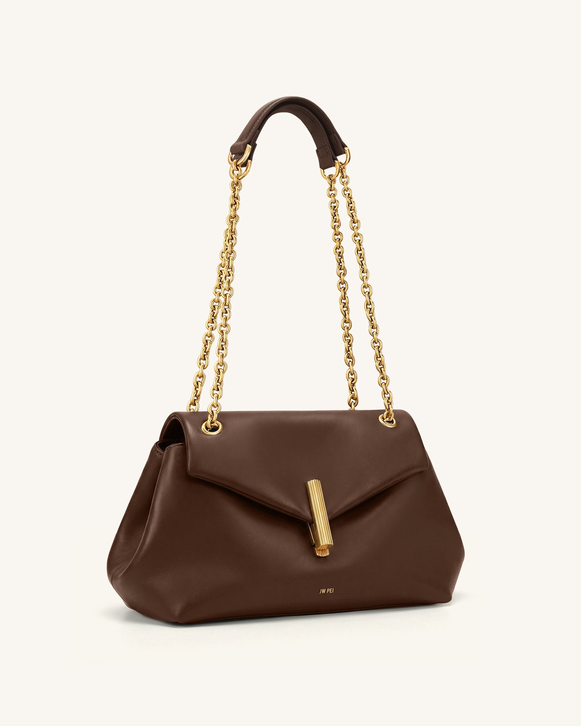 Valerie Sac bandoulière à rabat et chaîne - Marron foncé – Image 2