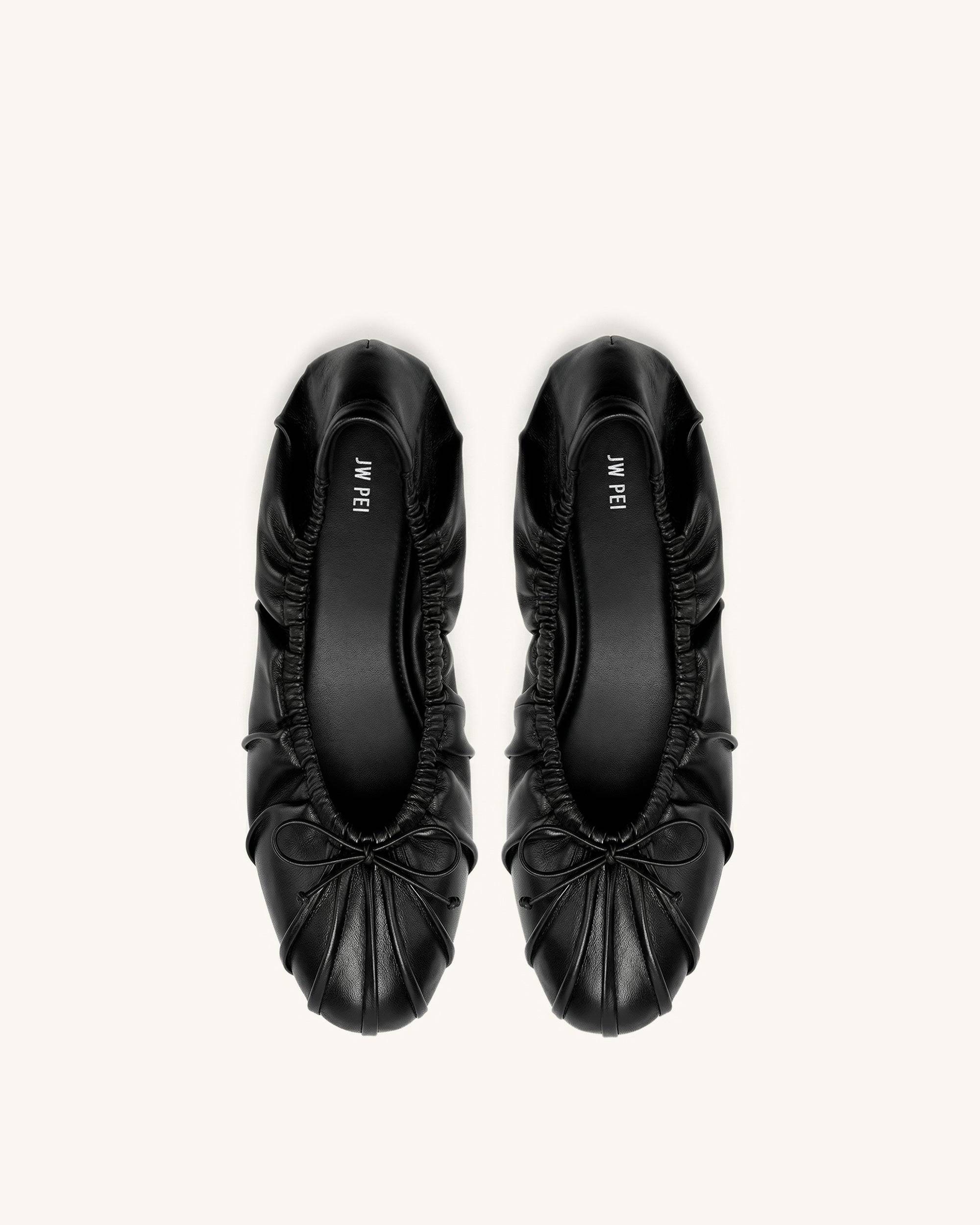 Solenne Ballerines froncées à cordon de serrage - Noir – Image 2