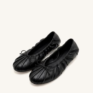 Solenne Ballerines froncées à cordon de serrage - Noir