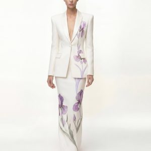 Jupe longue à motif Iris - Blanc