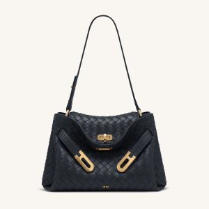 Rhea Sac à bandoulière à double boucle texture tissée - Bleu marine