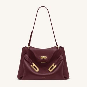 Rhea Sac à bandoulière à double boucle en cuir grainé - Bordeaux foncé