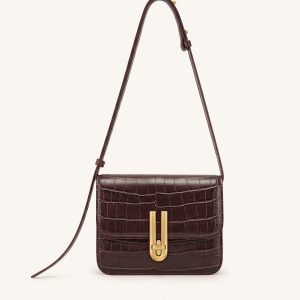 Evania Sac porté épaule à fermoir - Effet croco bordeaux