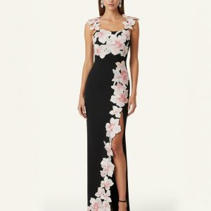 Flower Robe brodée - Noir/Rose