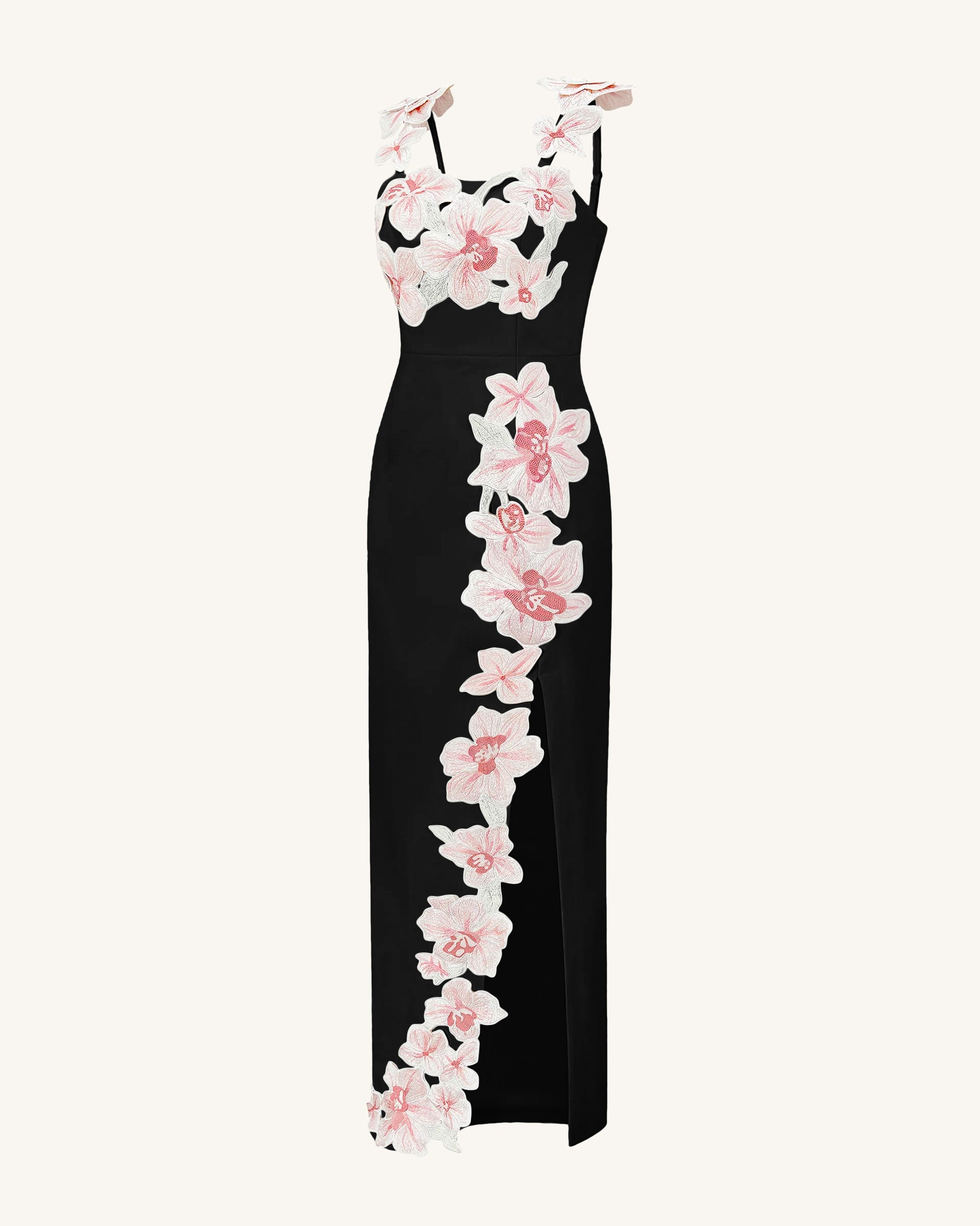 Flower Robe brodée - Noir/Rose – Image 4