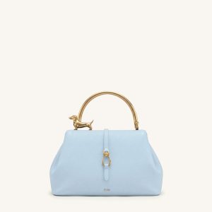 Bruna Sac à main à anse supérieure en forme de teckel en métal - Bleu clair