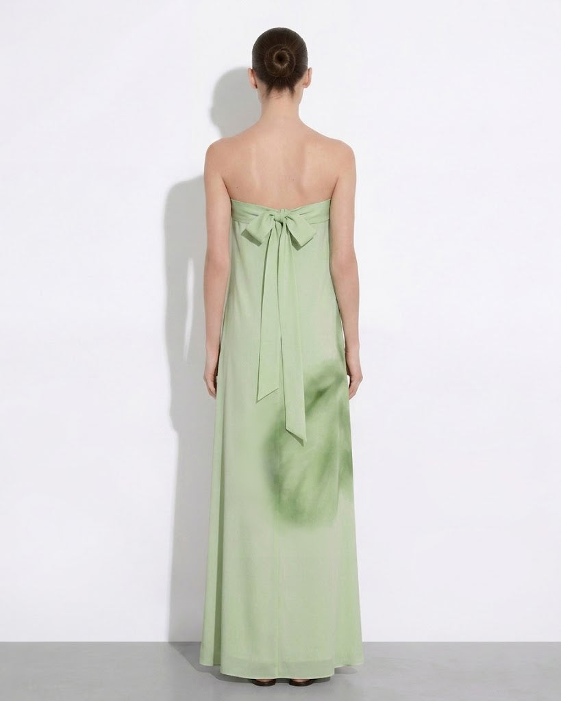 Robe maxi bustier à imprimé floral aquarelle - Vert – Image 2