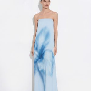 Robe maxi bustier à imprimé floral aquarelle - Bleu