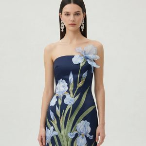 Robe mini à imprimé floral - Bleu marine