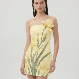 Robe mini à imprimé floral - Jaune