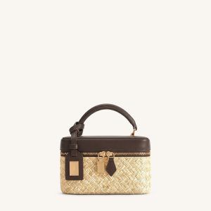 Cleo Sac à poignée supérieure carré en paille synthétique - Marron