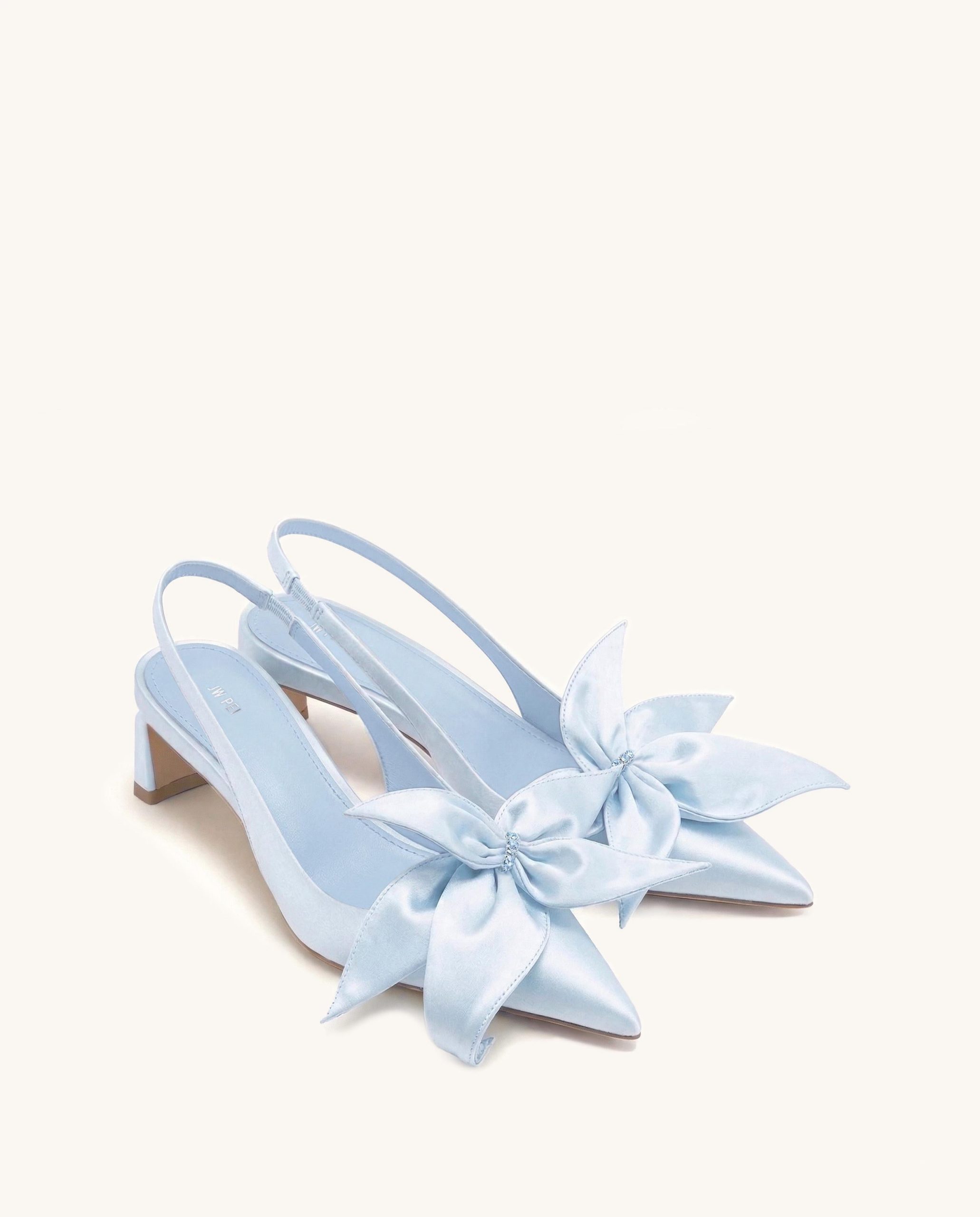 Queena Escarpins Slingback Appliqués Floraux - Bleu