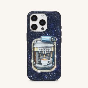 Coque de téléphone en cristal artificiel motif boîte de café - Bleu