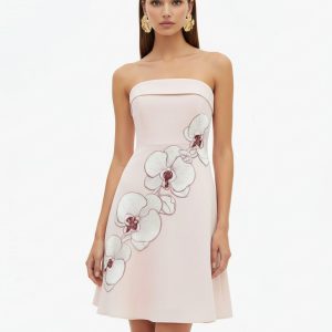 Orchid Robe Midi Patineuse Bandeau Broderie - Rose Blush
