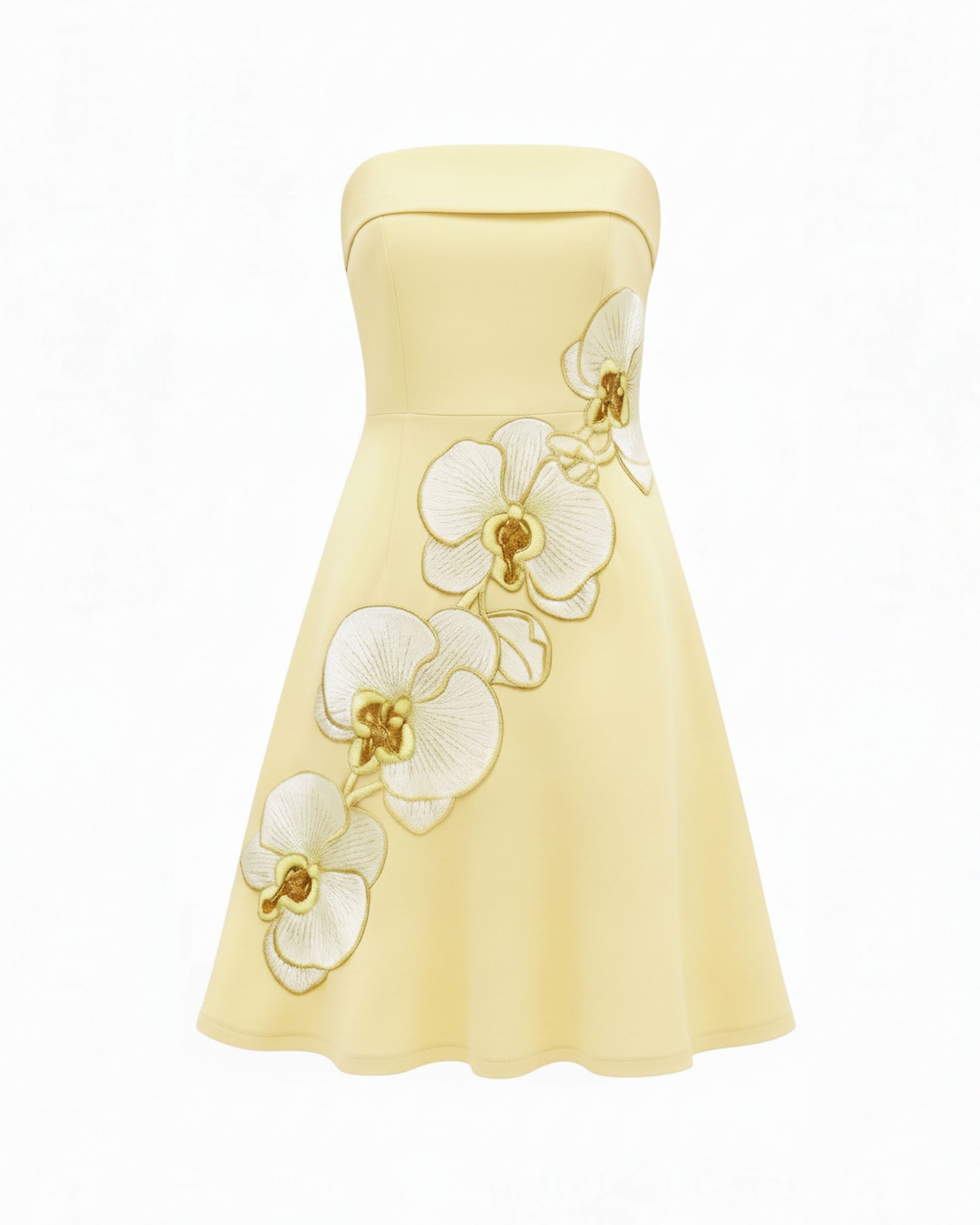 Orchid Robe Midi Patineuse Bandeau Broderie - Jaune Pâle – Image 3