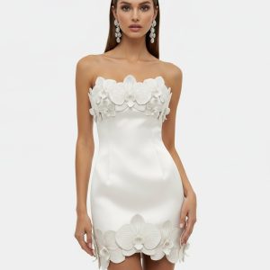 Orchid Mini Robe Bandeau avec Garniture - Blanc
