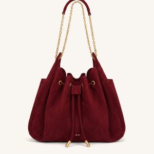 Rowan Sac seau matelassé à chaîne en faux suède - Rouge foncé