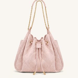 Rowan Sac seau matelassé à chaîne en faux suède - Rose
