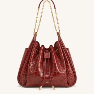 Rowan Sac seau à cordon de serrage froncé avec chaîne - Crocodile rouge foncé