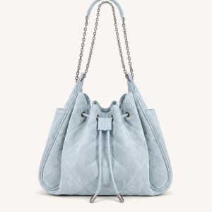 Rowan Sac seau matelassé à chaîne en faux suède - Bleu