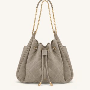 Rowan Sac seau matelassé à chaîne en faux suède - Gris