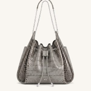 Rowan Sac seau à cordon de serrage froncé avec chaîne - Crocodile gris