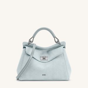 Lucia Sac à main classique en faux daim à poignée supérieure - Bleu clair