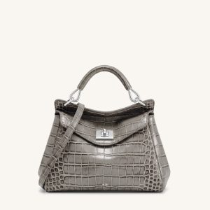 Lucia Sac à main classique à poignée supérieure - Effet croco gris