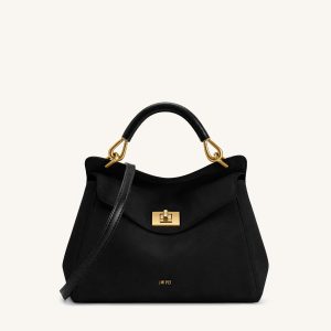 Lucia Sac à main classique en faux daim à poignée supérieure - Noir
