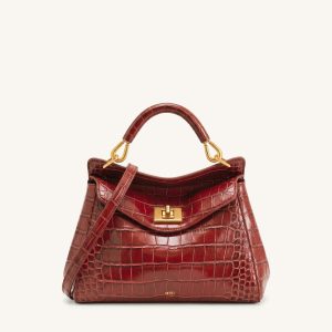Lucia Sac à main classique à poignée supérieure - Effet croco bordeaux