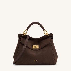 Lucia Sac à main classique en faux daim à poignée supérieure - Marron foncé