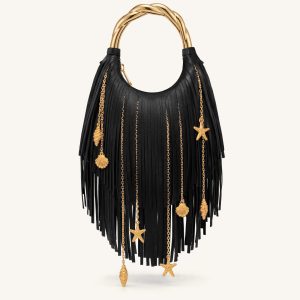 Chloe Sac à main à franges et poignée en métal - Noir