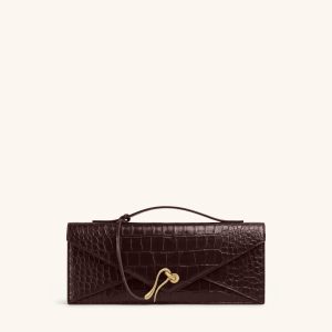 Celeste Sac à Poignée Enveloppe - Croco Marron Foncé