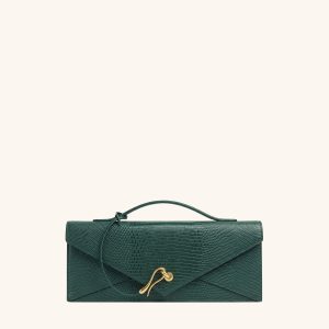 Celeste Sac à main enveloppe - Vert olive à texture lézard