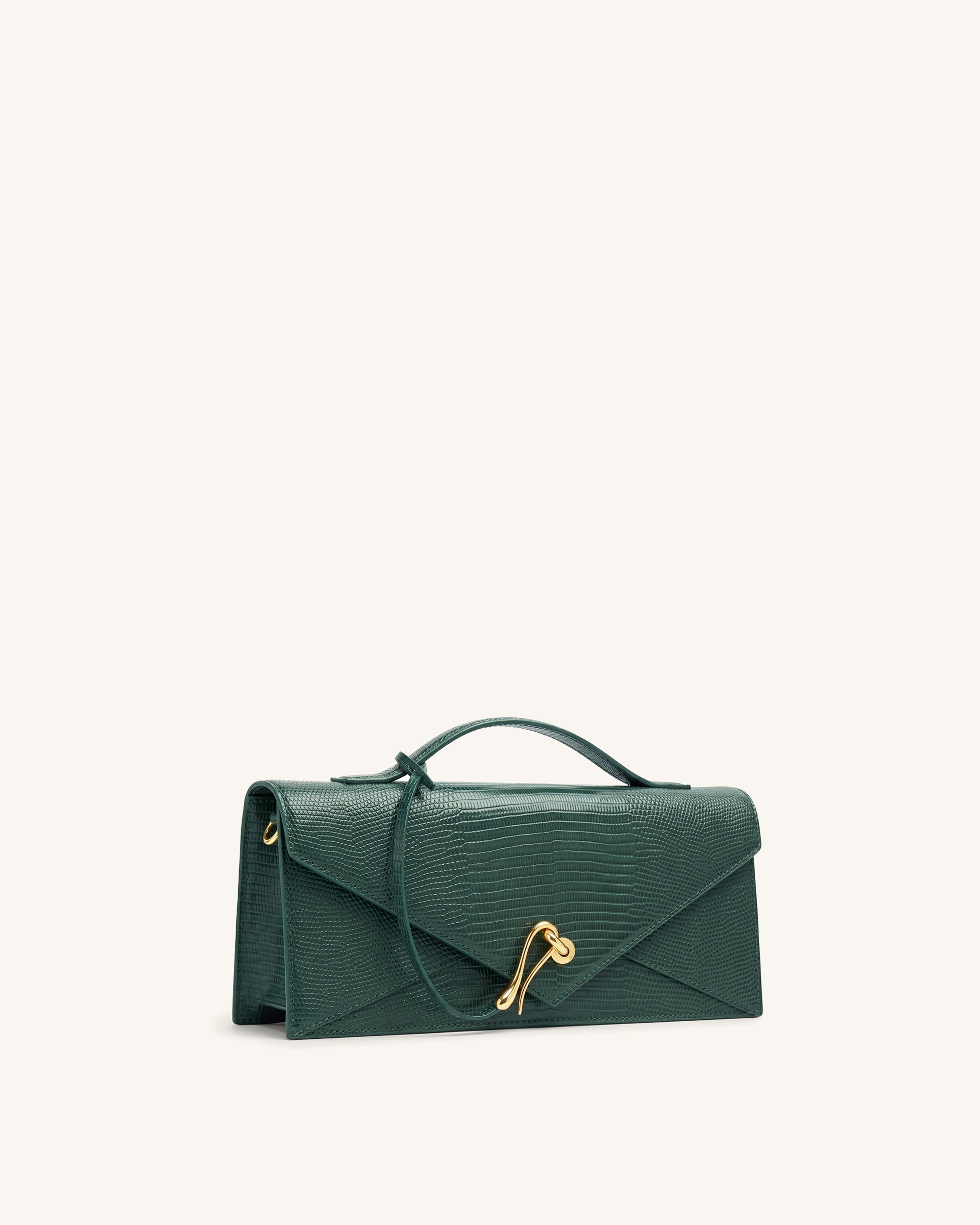 Celeste Sac à main enveloppe - Vert olive à texture lézard – Image 2