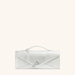 Celeste Sac à Poignée Enveloppe - Texture Lézard Argenté