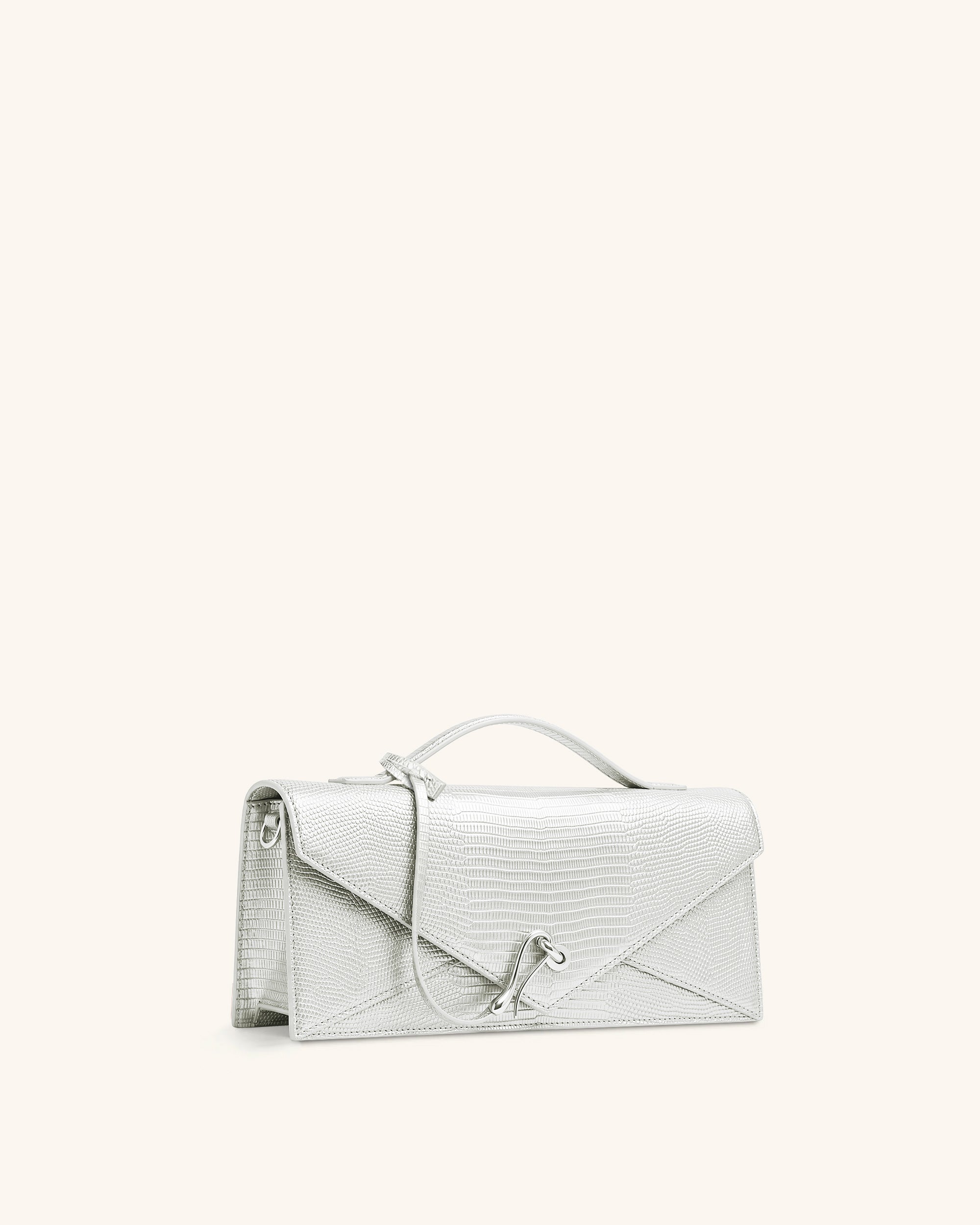 Celeste Sac à Poignée Enveloppe - Texture Lézard Argenté – Image 2