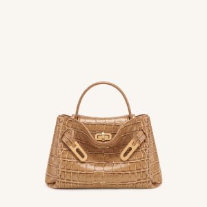 Rhea Petit sac d'épaule à double boucle - Crocodile marron clair