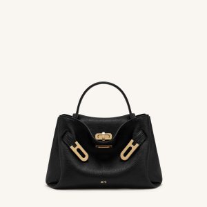 Rhea Petit sac d'épaule grainé à double boucle - Noir